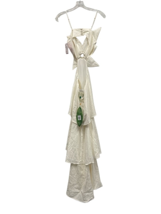 Farm Rio Size XXS Cream White Linen Blend Cutout Design Spaghetti Strap Dress Cream White / XXS