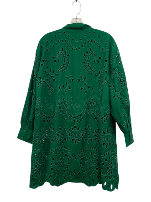By Anthropologie Size S Green Cotton Long Sleeve Eyelet Button Front Dress Green / S
