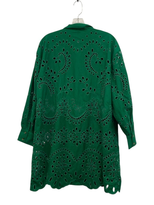 By Anthropologie Size S Green Cotton Long Sleeve Eyelet Button Front Dress Green / S