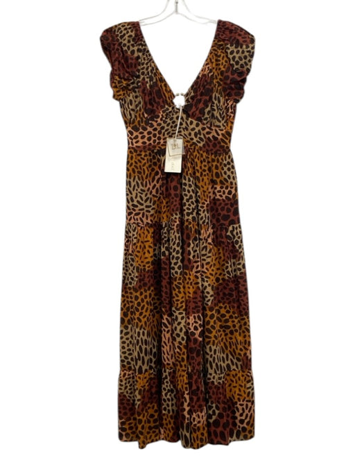 Love The Label Size S Mixed Browns Cotton Puff Cap Sleeve Leopard Print Dress Mixed Browns / S