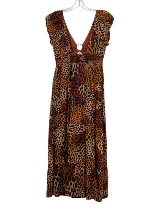 Love The Label Size S Mixed Browns Cotton Puff Cap Sleeve Leopard Print Dress Mixed Browns / S
