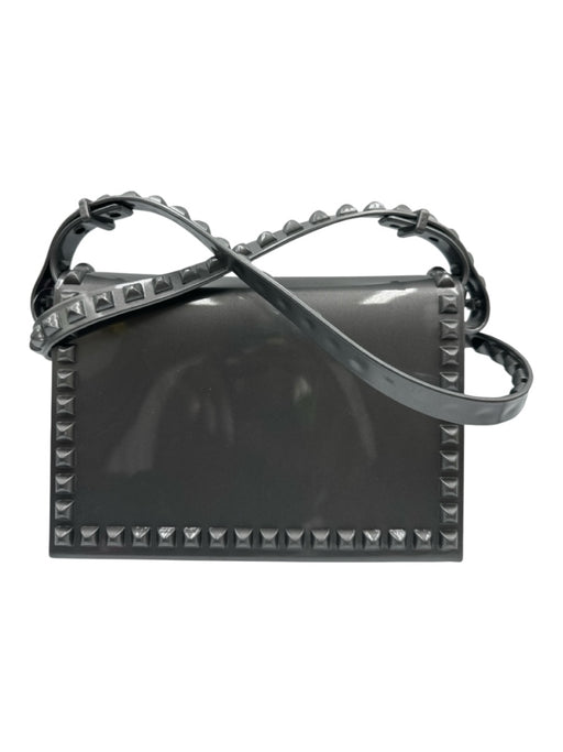 Carmen Sol Gray PVC Jelly Flap Rockstud Accent Shimmer Bag Gray