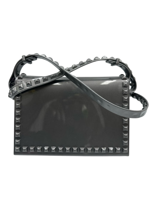 Carmen Sol Gray PVC Jelly Flap Rockstud Accent Shimmer Bag Gray