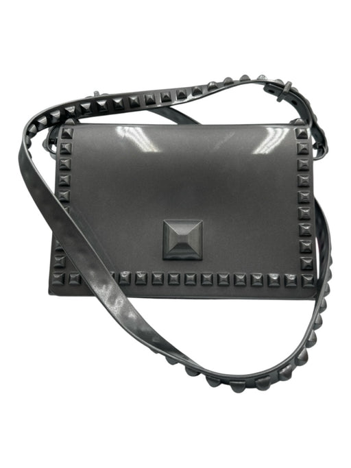 Carmen Sol Gray PVC Jelly Flap Rockstud Accent Shimmer Bag Gray