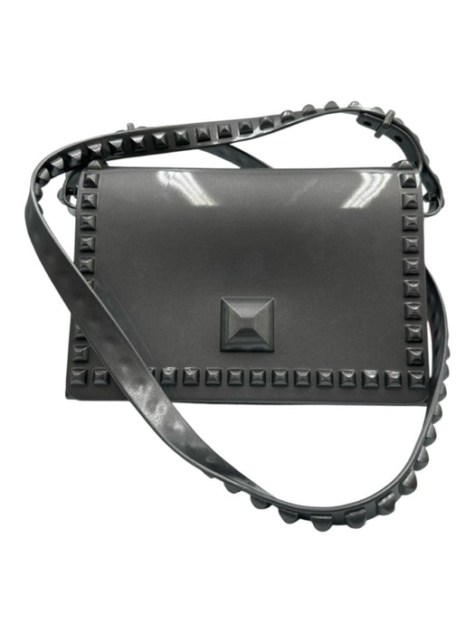 Carmen Sol Gray PVC Jelly Flap Rockstud Accent Shimmer Bag Gray