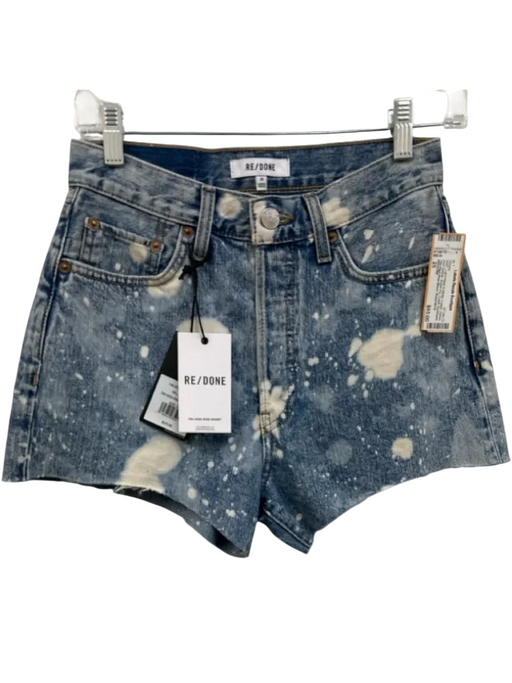 RE/DONE Size 25 Light Wash & White Cotton Denim Acid Splash Button Fly Shorts Light Wash & White / 25