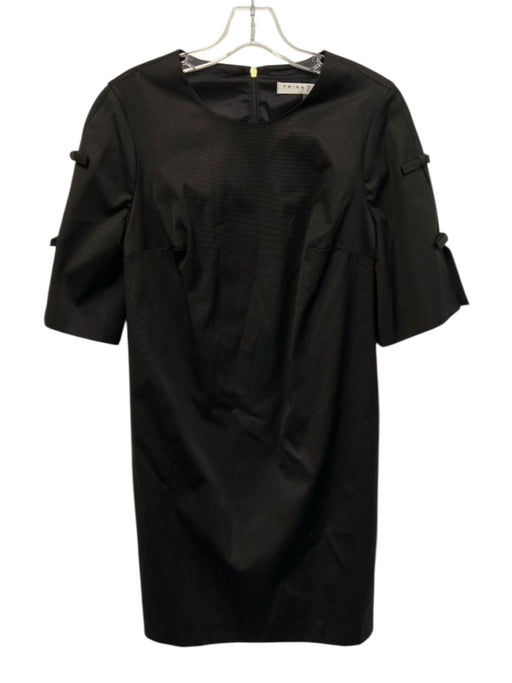 Trina Turk Size 2 Black Rayon Blend 1/2 Sleeve Bow Detail Back Zip Mini Dress Black / 2