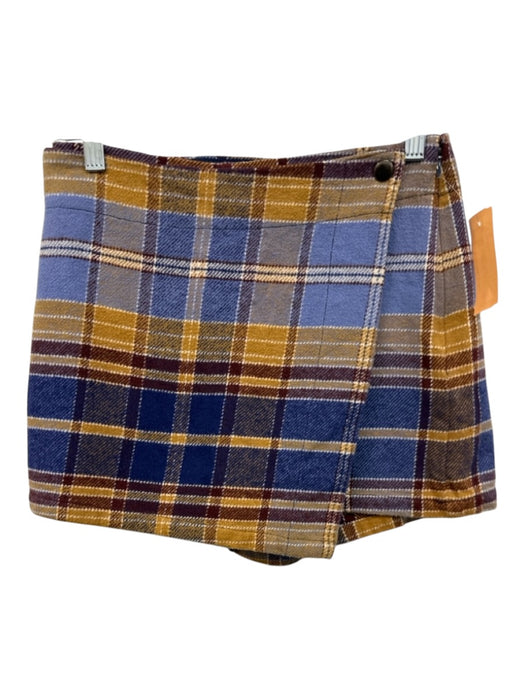 Free People Size 0 Blue Yellow & Red Cotton Plaid Snap Button Front Mini Skort Blue Yellow & Red / 0