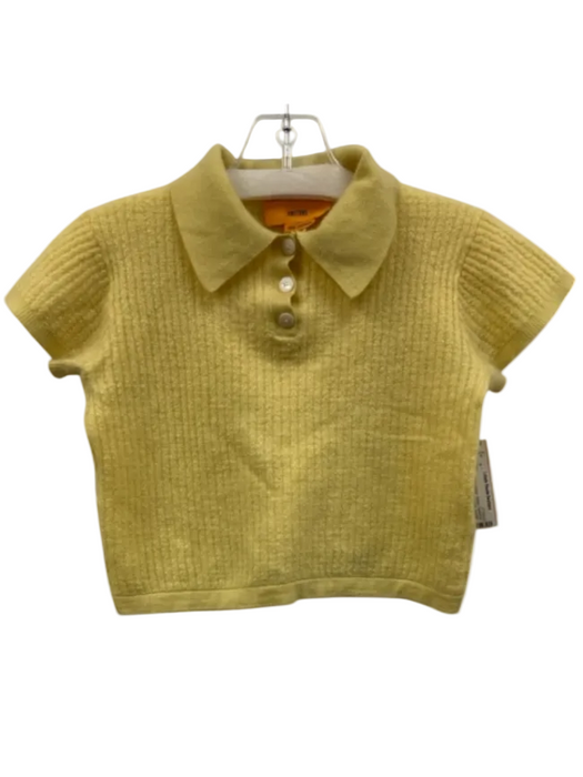 Guest in Residence Size S Yellow Cashmere Ribbed Knit Short Sleeve Polo Top Yellow / S