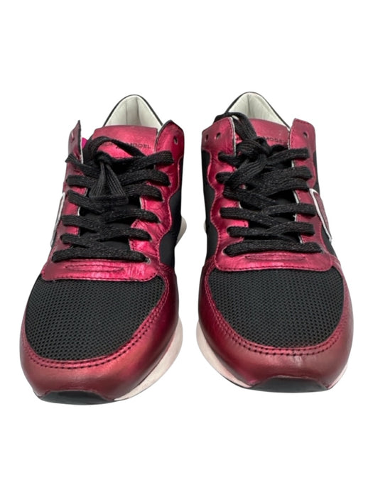 Philippe Model Shoe Size 38 Black & Red Textile & Leather Upper Low Top Sneakers Black & Red / 38