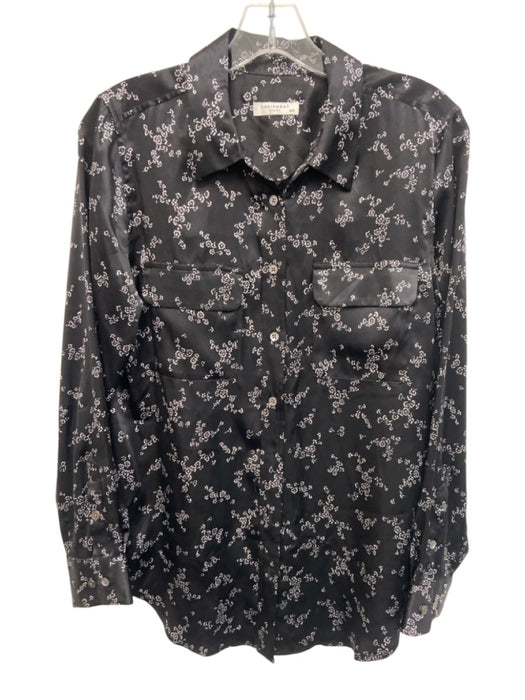 Equipment Femme Size M Black & White Silk Floral Illustration Long Sleeve Top Black & White / M