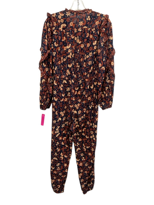 Ulla Johnson Size 2 Navy Blue & Orange Cotton Floral Drawstring Waist Jumpsuit Navy Blue & Orange / 2