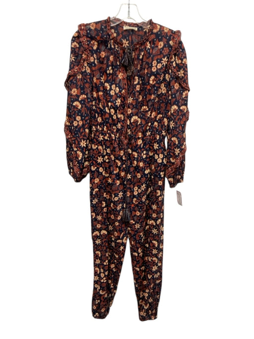 Ulla Johnson Size 2 Navy Blue & Orange Cotton Floral Drawstring Waist Jumpsuit Navy Blue & Orange / 2
