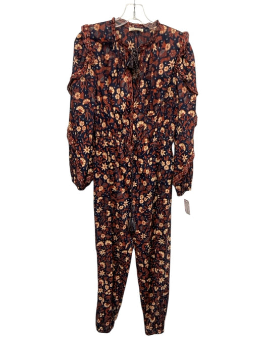 Ulla Johnson Size 2 Navy Blue & Orange Cotton Floral Drawstring Waist Jumpsuit Navy Blue & Orange / 2