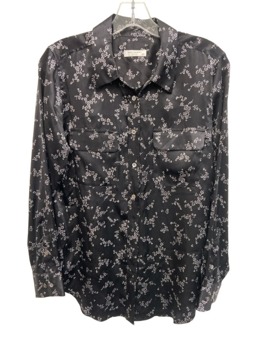 Equipment Femme Size M Black & White Silk Floral Illustration Long Sleeve Top Black & White / M