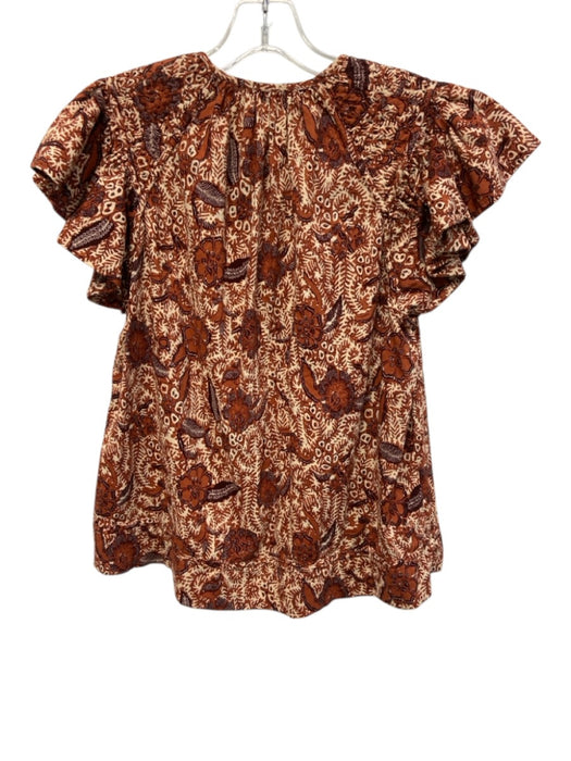 Ulla Johnson Size 6 Orange, Red & Cream cotton velvet Floral Paisley Top Orange, Red & Cream / 6