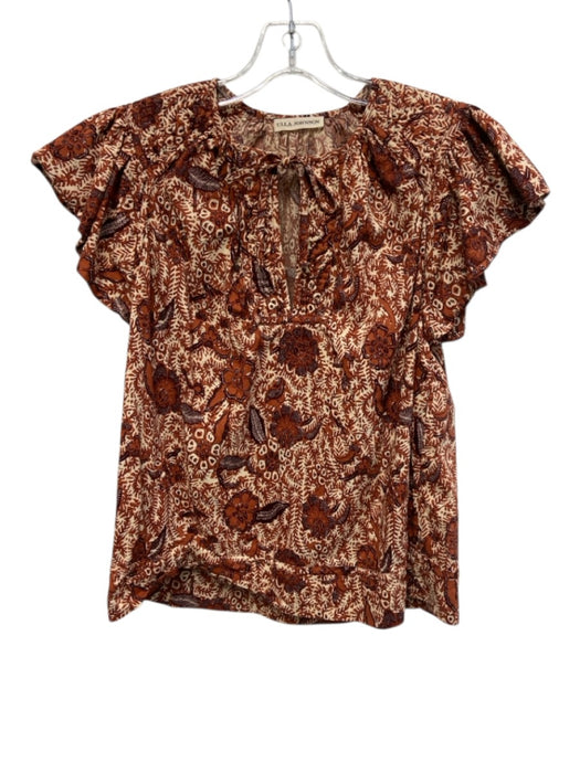 Ulla Johnson Size 6 Orange, Red & Cream cotton velvet Floral Paisley Top Orange, Red & Cream / 6