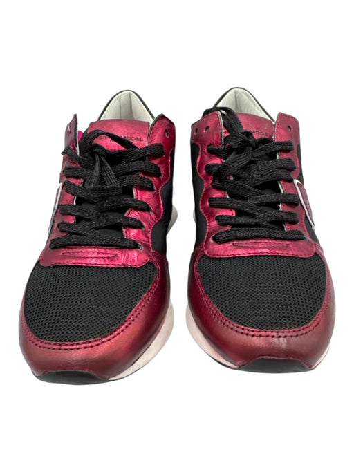 Philippe Model Shoe Size 38 Black & Red Textile & Leather Upper Low Top Sneakers Black & Red / 38