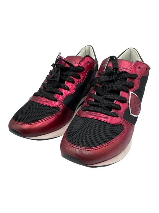 Philippe Model Shoe Size 38 Black & Red Textile & Leather Upper Low Top Sneakers Black & Red / 38
