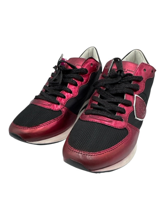 Philippe Model Shoe Size 38 Black & Red Textile & Leather Upper Low Top Sneakers Black & Red / 38