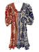 Farm Rio Size S Cream, Blue & Red Linen Blend Off Shoulder Button Front Dress Cream, Blue & Red / S