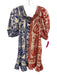 Farm Rio Size S Cream, Blue & Red Linen Blend Off Shoulder Button Front Dress Cream, Blue & Red / S