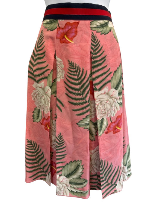 Gucci Size 40 Pink, Green & Multi Print Silk Botanical Pleated Knee length Skirt Pink, Green & Multi Print / 40