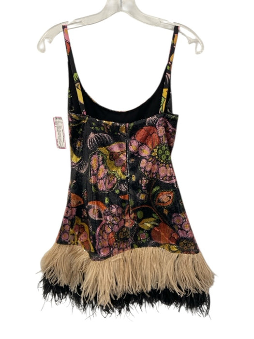La Double J Size S Black & Multi Polyester & Ostrich Sequined Floral Dress Black & Multi / S