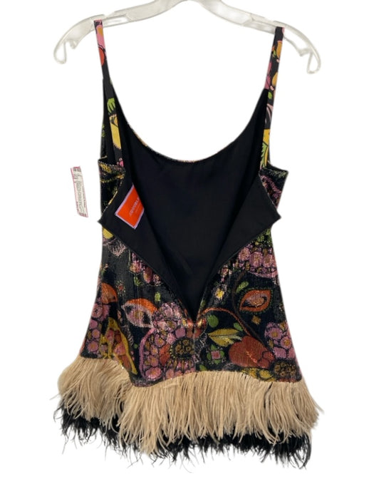 La Double J Size S Black & Multi Polyester & Ostrich Sequined Floral Dress Black & Multi / S