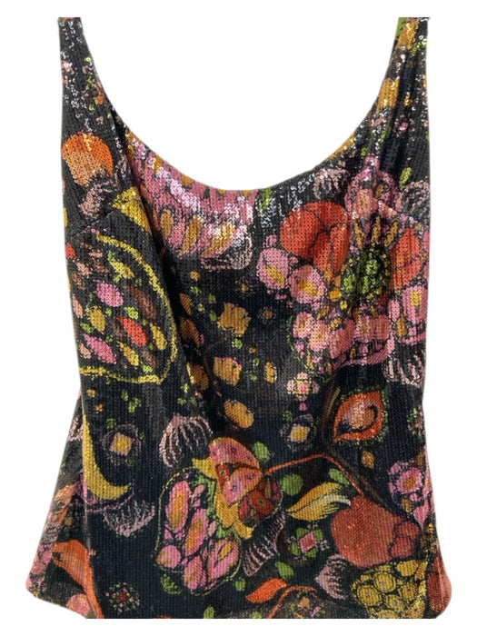 La Double J Size S Black & Multi Polyester & Ostrich Sequined Floral Dress Black & Multi / S