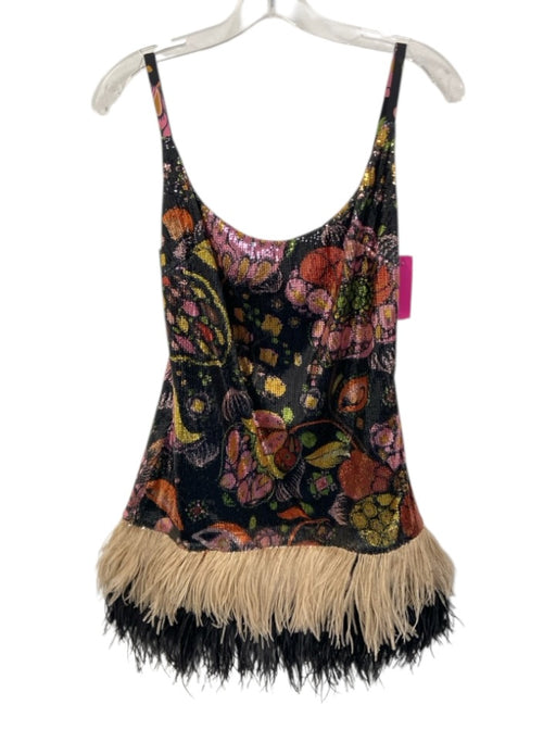 La Double J Size S Black & Multi Polyester & Ostrich Sequined Floral Dress Black & Multi / S
