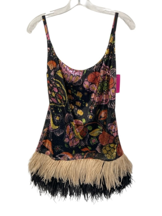 La Double J Size S Black & Multi Polyester & Ostrich Sequined Floral Dress Black & Multi / S