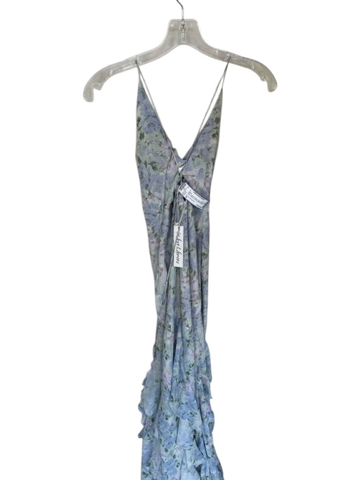 For Love & Lemons Size M Green & Purple Viscose Spaghetti Strap Flowers Gown Green & Purple / M