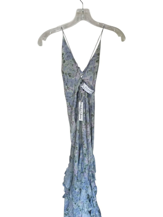 For Love & Lemons Size M Green & Purple Viscose Spaghetti Strap Flowers Gown Green & Purple / M