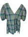 Ganni Size 36 Green & Pink Organic Cotton Blend Short Balloon Sleeve Plaid Dress Green & Pink / 36