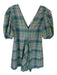 Ganni Size 36 Green & Pink Organic Cotton Blend Short Balloon Sleeve Plaid Dress Green & Pink / 36