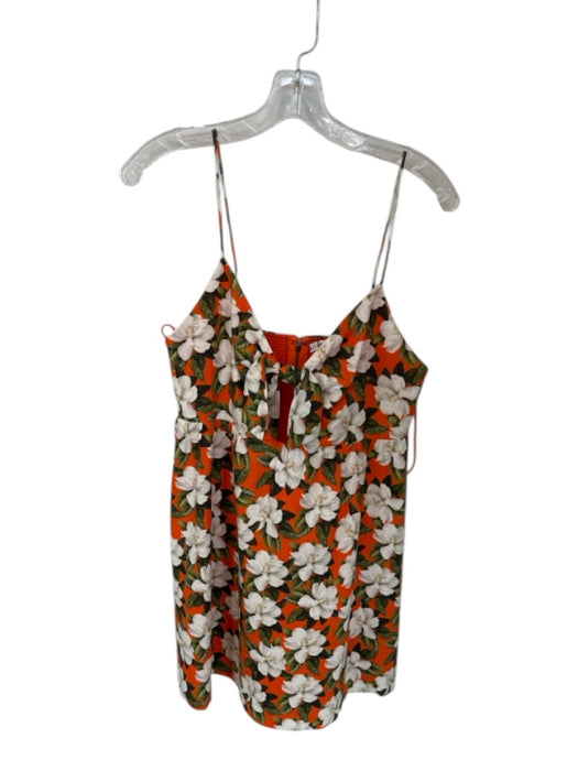 Alice & Olivia Size 8 Orange & Green Linen & Cotton Spaghetti Strap Bow Dress Orange & Green / 8