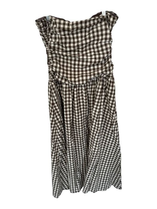 Peppermayo Size L Brown & White Cotton Strapless Gingham Ruched Sides Maxi Dress Brown & White / L