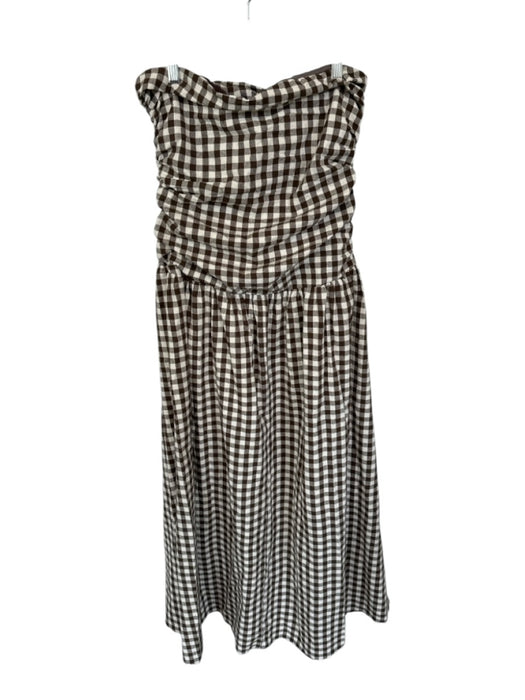 Peppermayo Size L Brown & White Cotton Strapless Gingham Ruched Sides Maxi Dress Brown & White / L