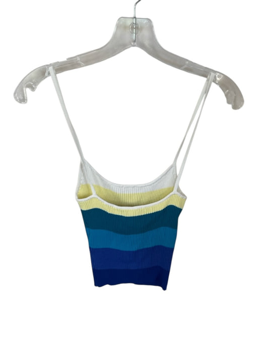 Staud Size M Yellow & Blue Viscose Spaghetti Strap Striped Ribbed Cropped Top Yellow & Blue / M