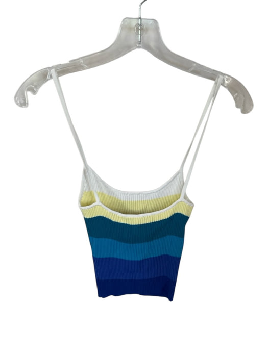 Staud Size M Yellow & Blue Viscose Spaghetti Strap Striped Ribbed Cropped Top Yellow & Blue / M