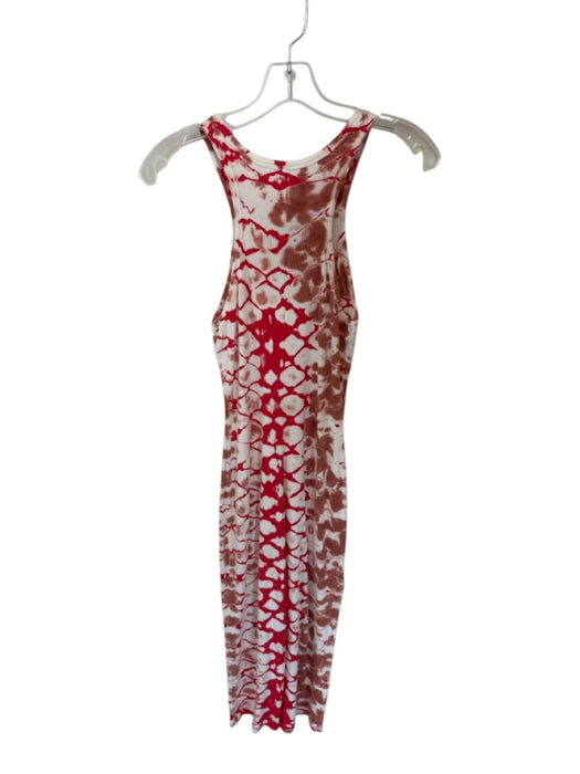 Young Fab & Broke Size M Tan & Red Cotton Blend Racerback Tie Dye Ribbed Dress Tan & Red / M