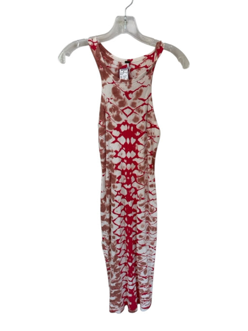 Young Fab & Broke Size M Tan & Red Cotton Blend Racerback Tie Dye Ribbed Dress Tan & Red / M