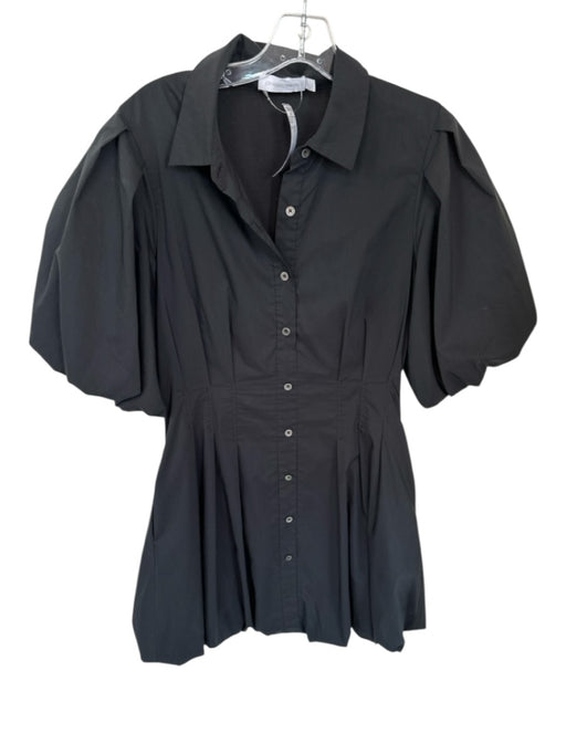 Jonathan Simkhai Size 8 Black Cotton Blend Short Balloon Sleeve Collar Dress Black / 8