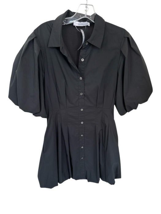 Jonathan Simkhai Size 8 Black Cotton Blend Short Balloon Sleeve Collar Dress Black / 8