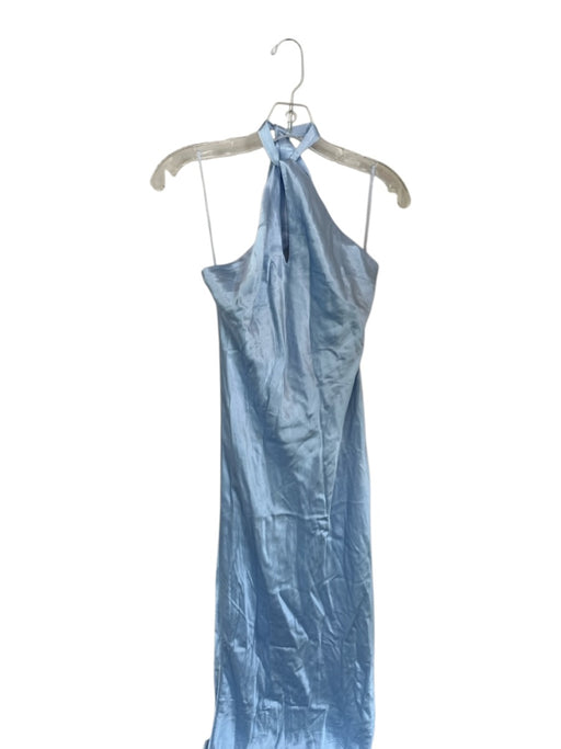 Hello Molly Size M Sky Blue Polyester Keyhole Halter Neck Open Back Maxi Gown Sky Blue / M