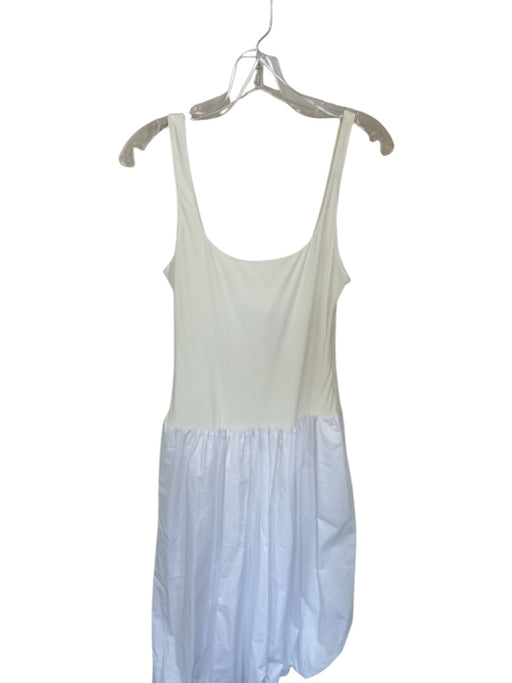Zara Size M White Cotton Blend Sleeveless Side Zip Drop Waist Bubble Hem Dress White / M