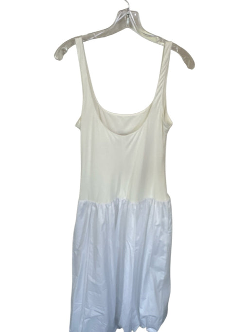 Zara Size M White Cotton Blend Sleeveless Side Zip Drop Waist Bubble Hem Dress White / M