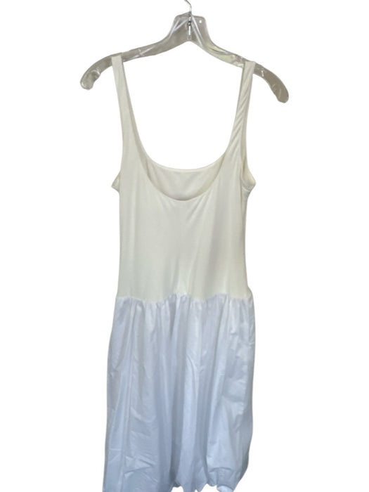 Zara Size M White Cotton Blend Sleeveless Side Zip Drop Waist Bubble Hem Dress White / M