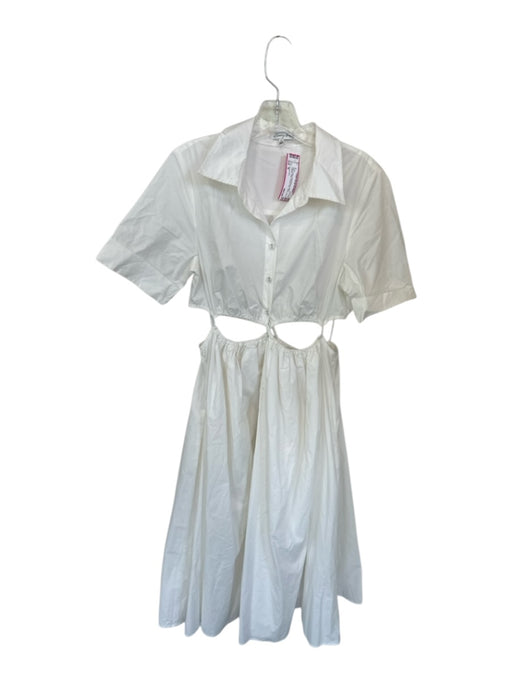 Emory Park Size M Ivory Cotton Short Sleeve Waist Cutouts Collar Dress Ivory / M
